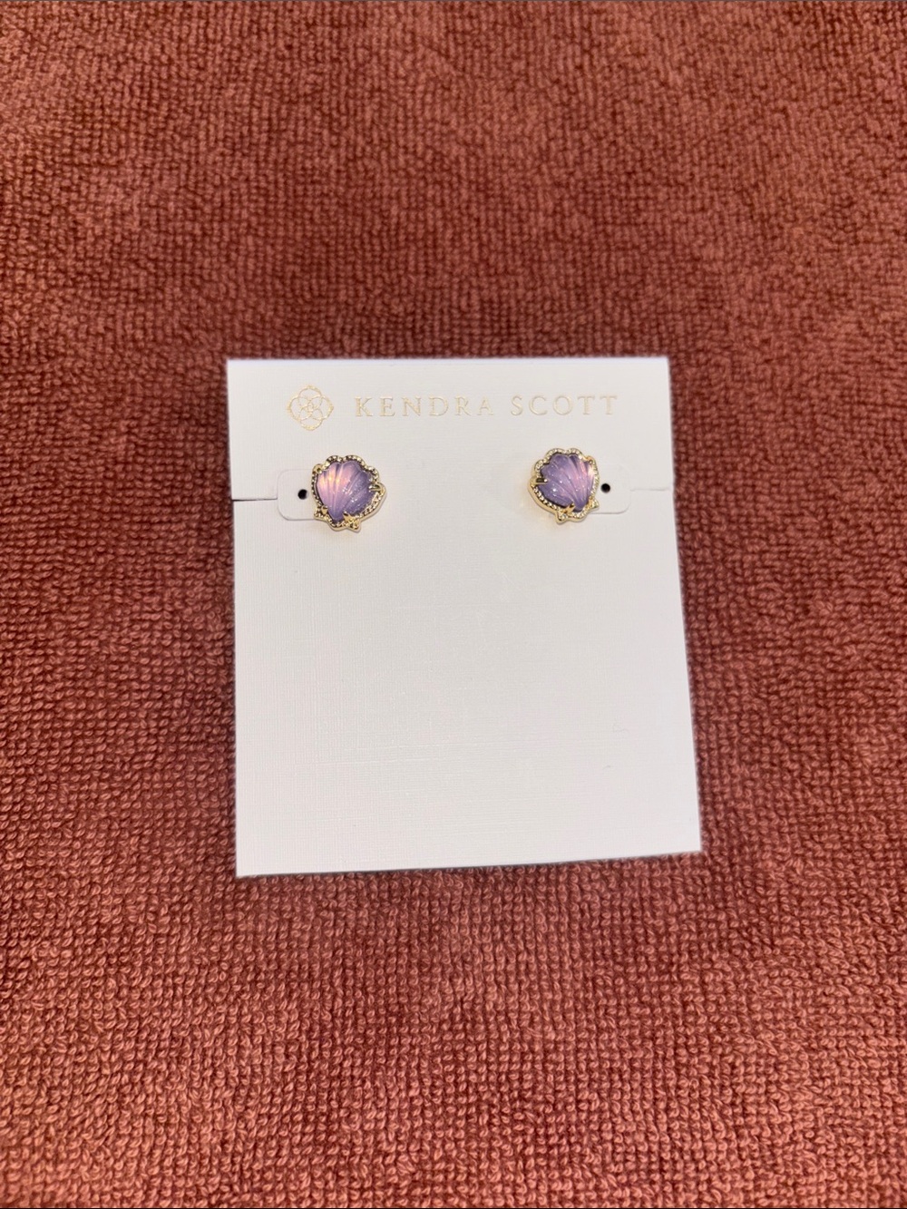 Kendra Scott Brynne Lavender Shell Motif Stud Earrings with Gold Trim